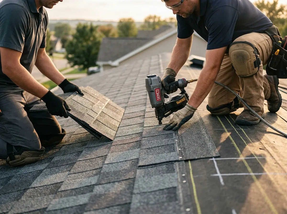 Professional roofer working on a residential roof in New Windsor